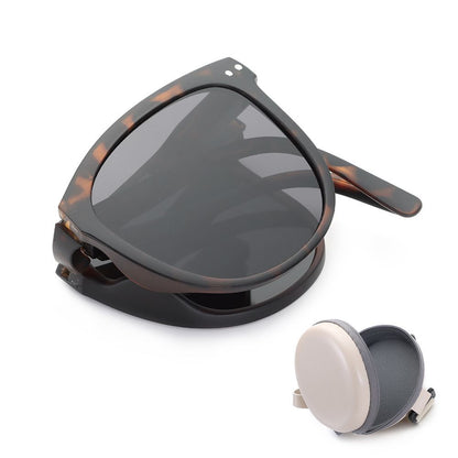 Zusammenklappbare Sonnenbrille, Schildpattmuster, mit Etui, UV-Schutz, modisch, unisex.