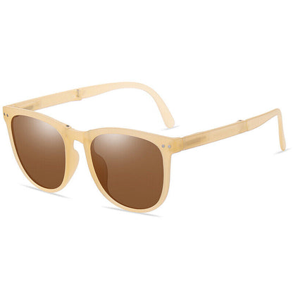 Beige Sonnenbrille, rechteckig, Kunststoffrahmen, braune Gläser, modisch, Unisex.
