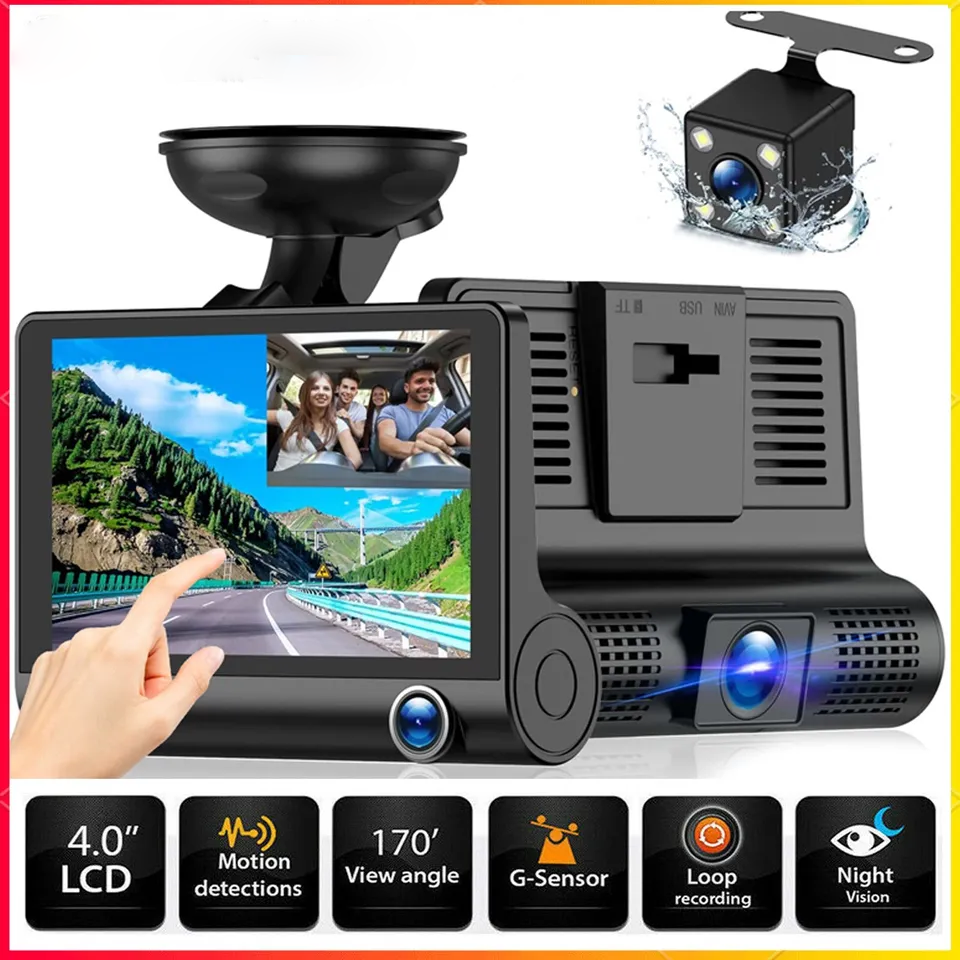 4-Inch Dual Lens Touchscreen Dash Camera for Front and Rear