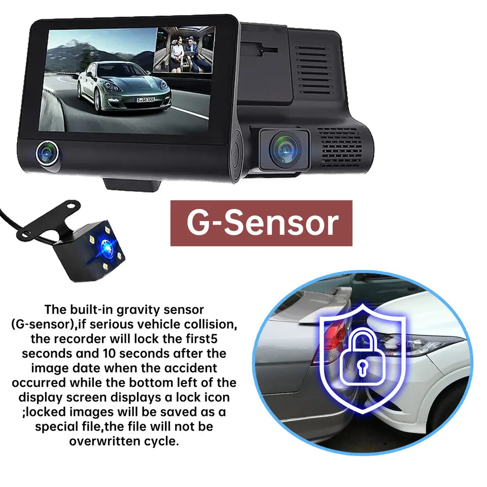 4-Inch Dual Lens Touchscreen Dash Camera for Front and Rear