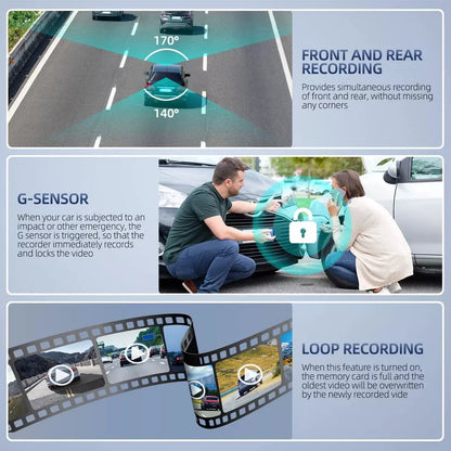 4-Inch Dual Lens Touchscreen Dash Camera for Front and Rear