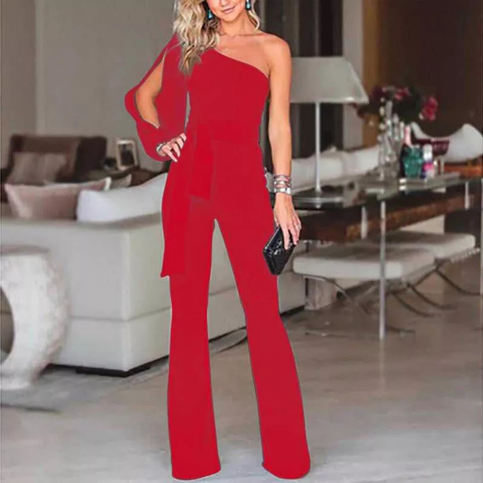 Miley - Damen One Shoulder Jumpsuit Mit Taillenband