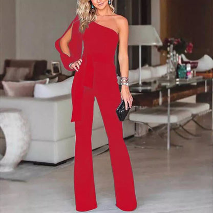 Miley - Damen One Shoulder Jumpsuit Mit Taillenband
