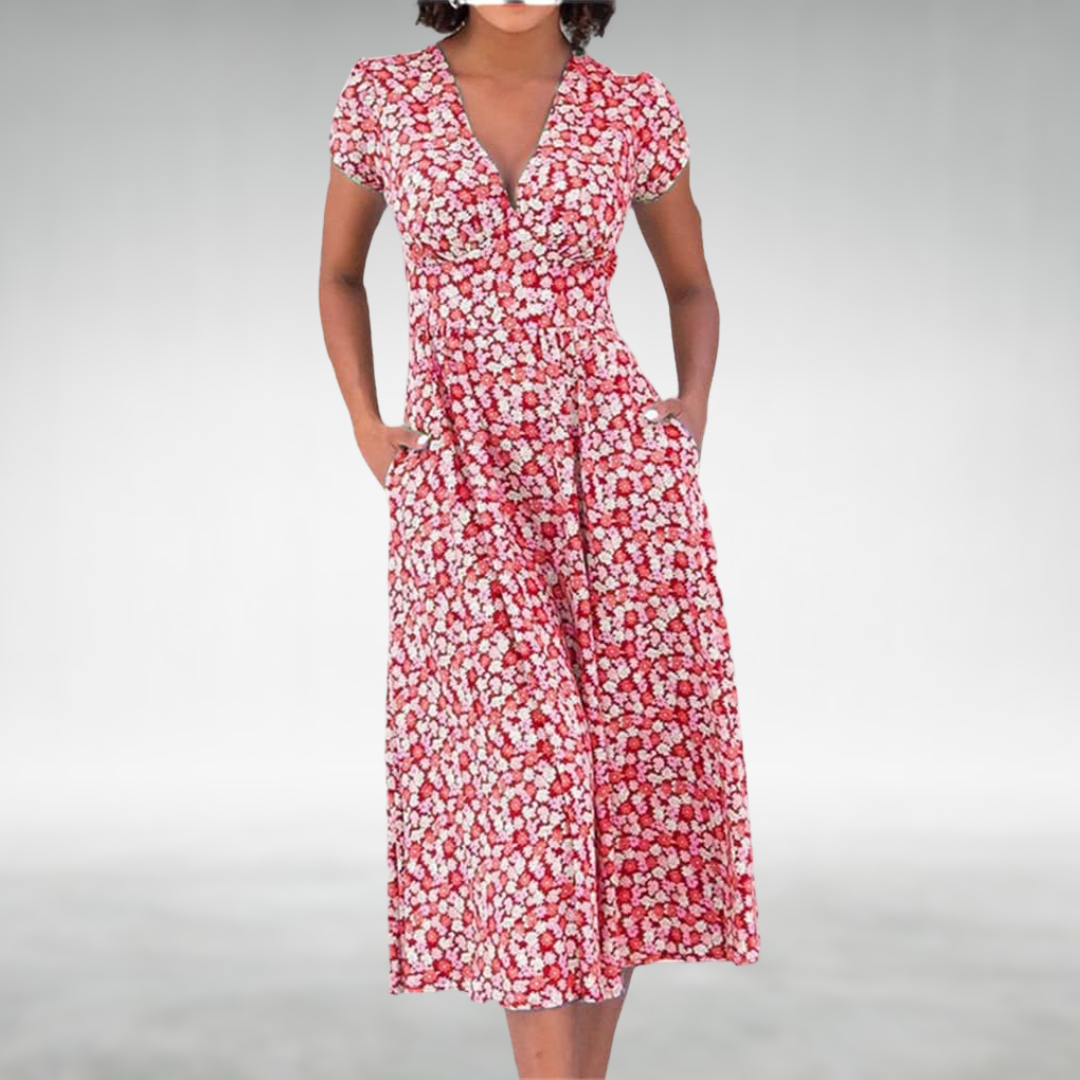 Women's Floral V-Neck Midi Dress