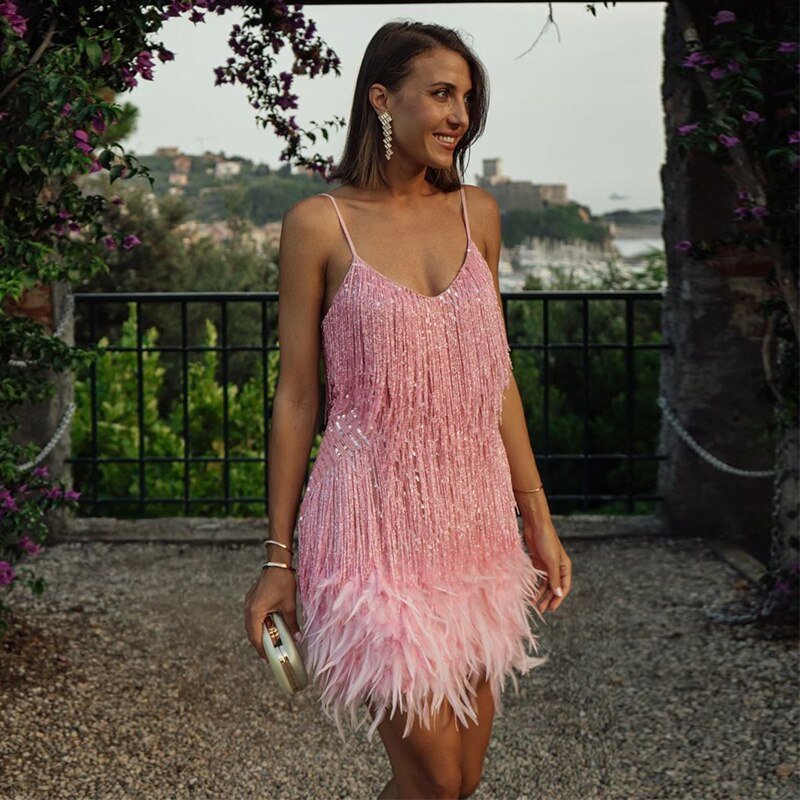 Women's Summer Fitted Sequin Cocktail Mini Dress