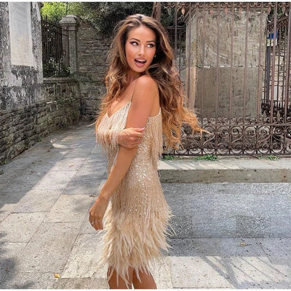Women's Summer Fitted Sequin Cocktail Mini Dress