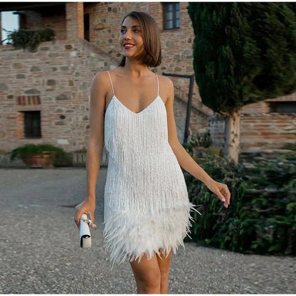 Women's Satin Fringe Flapper Party Mini Dress