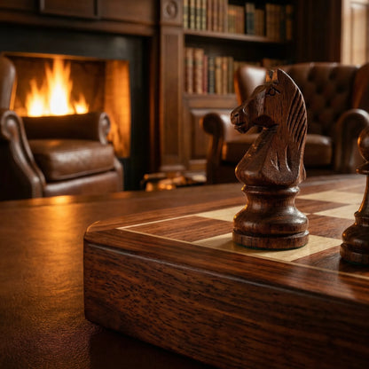 Schachspiel aus Holz | Schachbrett mit Schachfiguren | faltbar & tragbar | RoyalBrett
