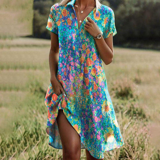 Women's Printed Short Sleeve Midi Dress