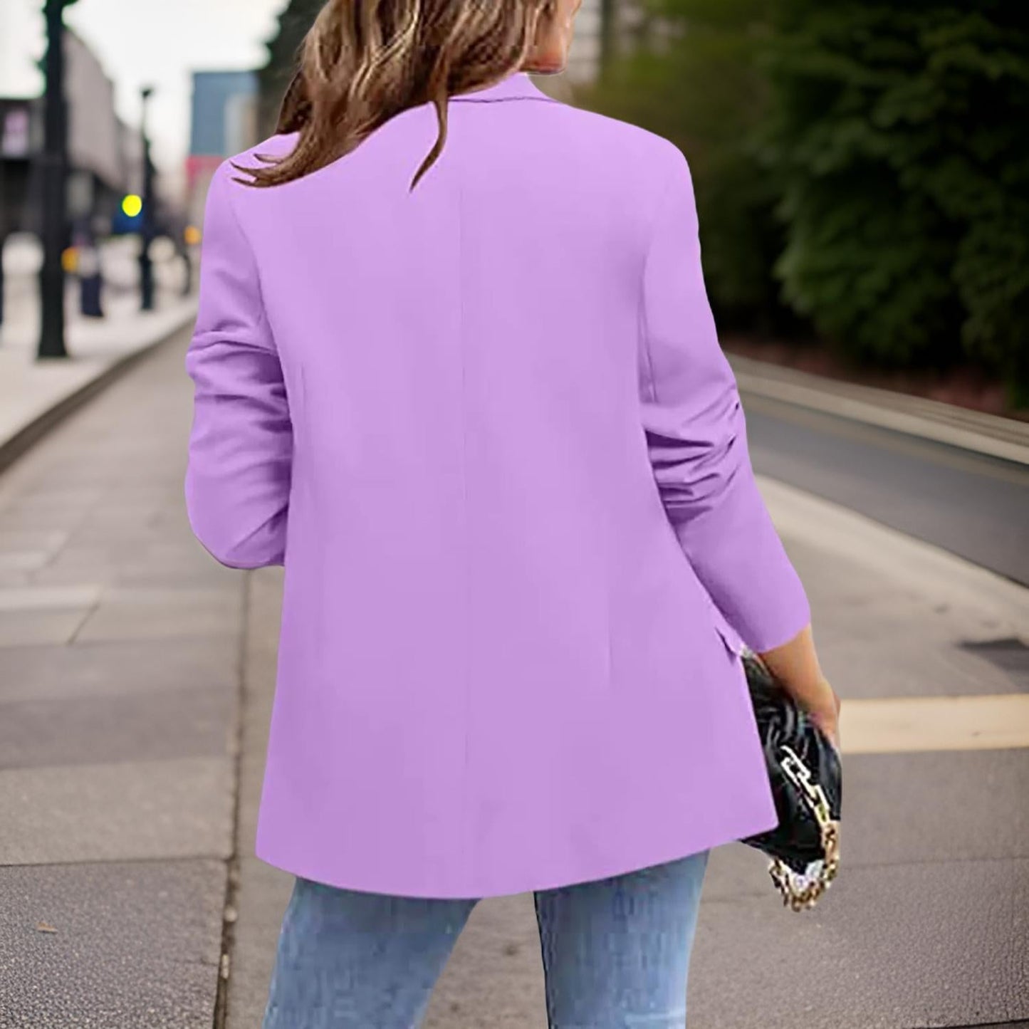 Slim Fit Długi Żakiet Damski - MinaBlaze-Fioletowy-S-Trend Polska