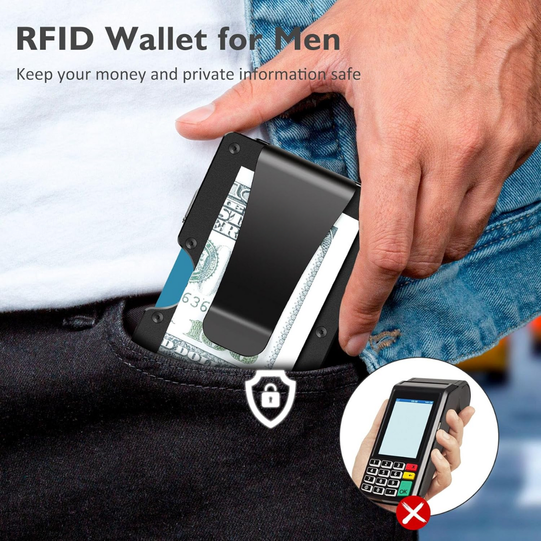 Slim RFID-Blocking Wallet made of Carbon Fibre with Money Clip - CarbonVault-Black-Nora Luxe