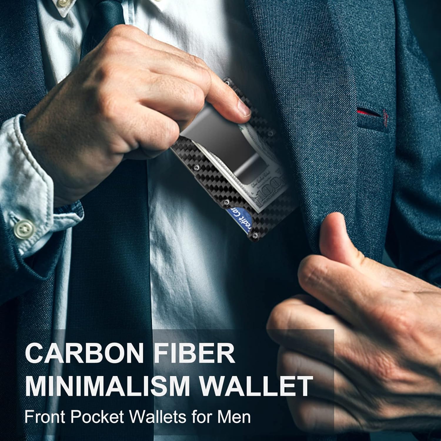 Slim RFID-Blocking Wallet made of Carbon Fibre with Money Clip - CarbonVault-Black-Nora Luxe