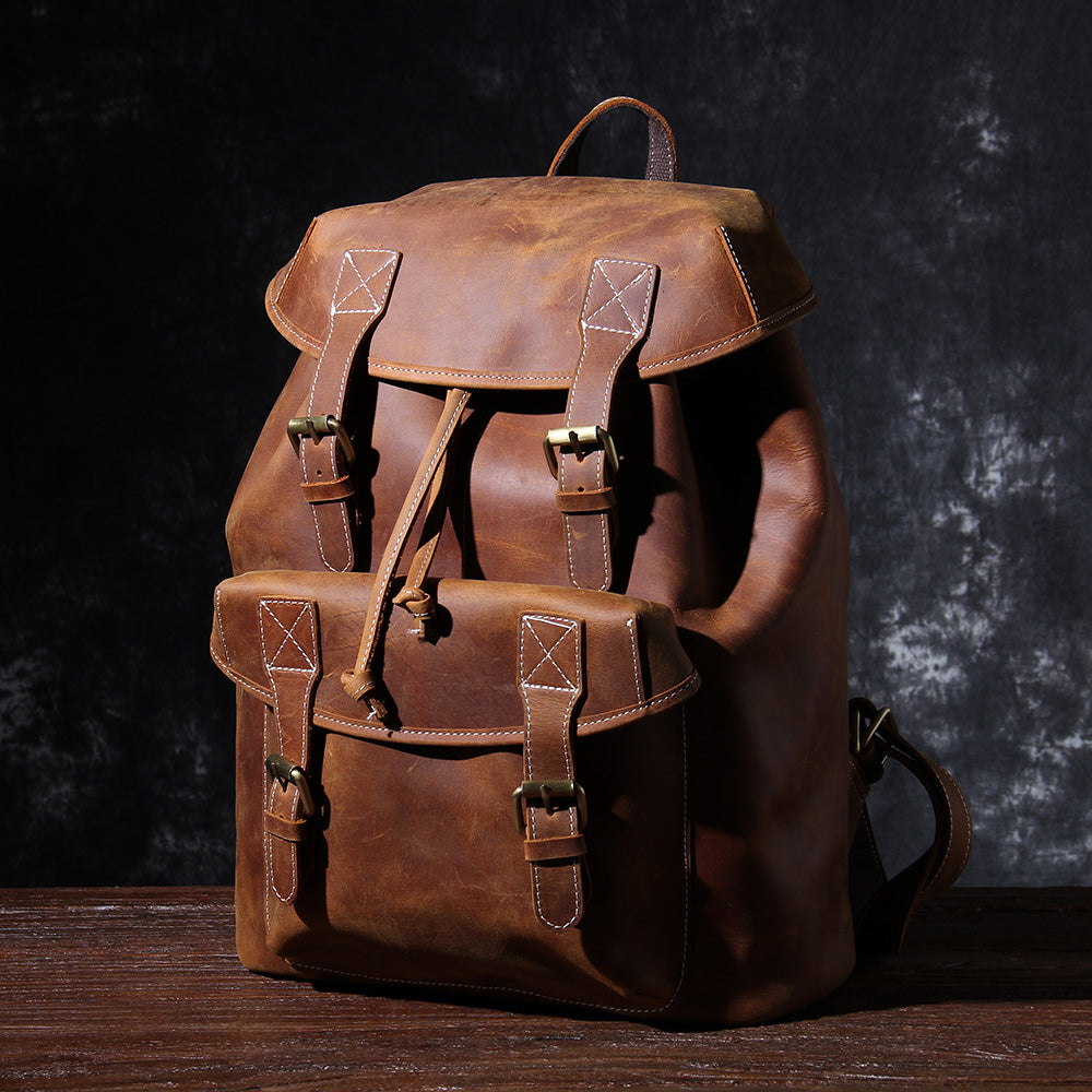 Leder Knapsack Rucksack 19L Kalvenor – Vintage Rucksack aus Leder