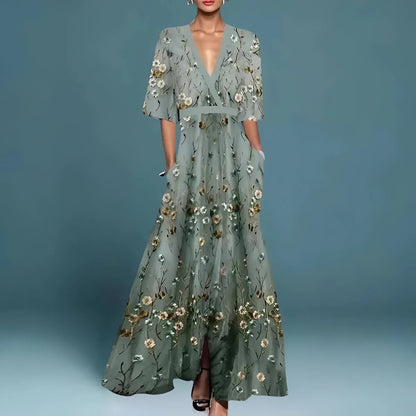 Rosella | Abito Maxi Elegante con Scollo Profondo