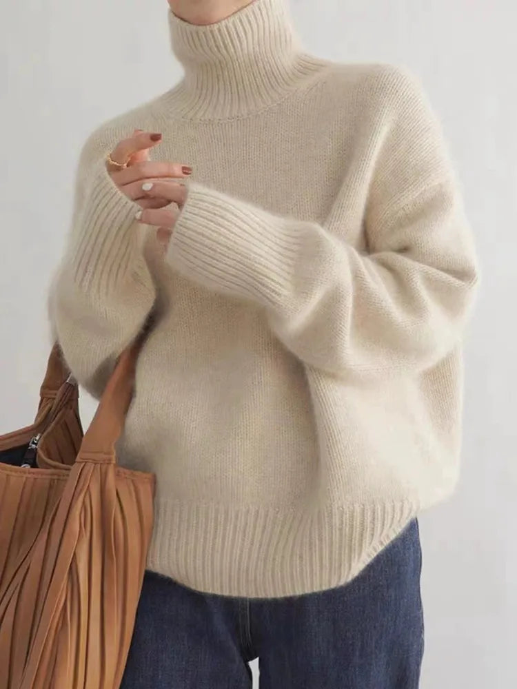 Soft Cashmere Women's Turtleneck - Seraphina-Beige-S-Nora Luxe