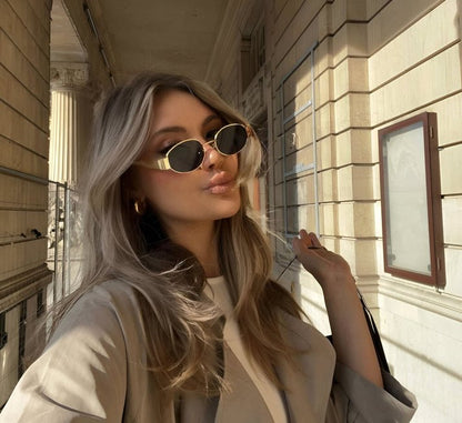 Solèvra Okulary Przeciwsłoneczne Damskie Owalne – Retro Okulary Słoneczne z Metalową Oprawką UV400 - Pootivo