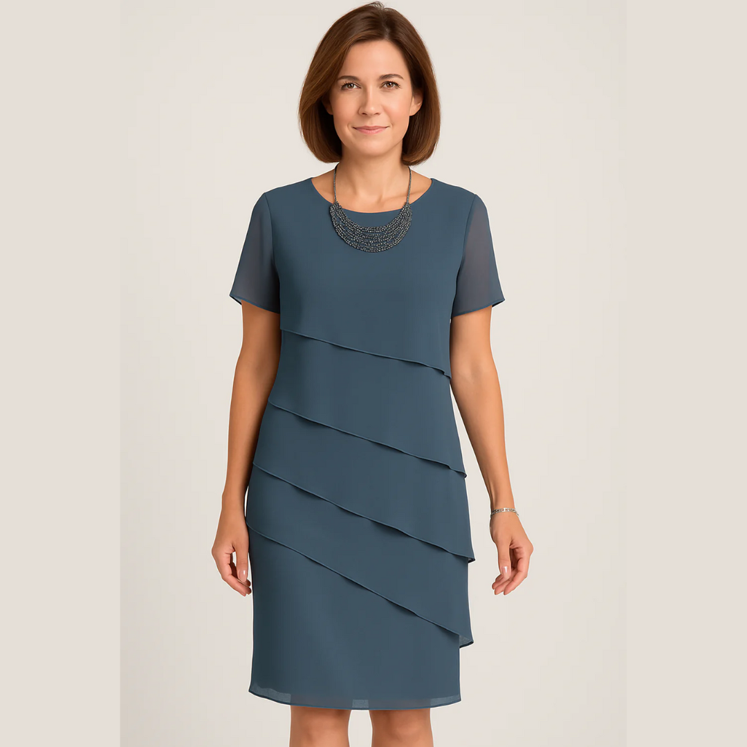 Sommerkleid für Damen – Einfaches Chiffonkleid mit Rundhalsausschnitt