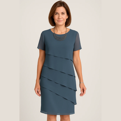 Sommerkleid für Damen – Einfaches Chiffonkleid mit Rundhalsausschnitt