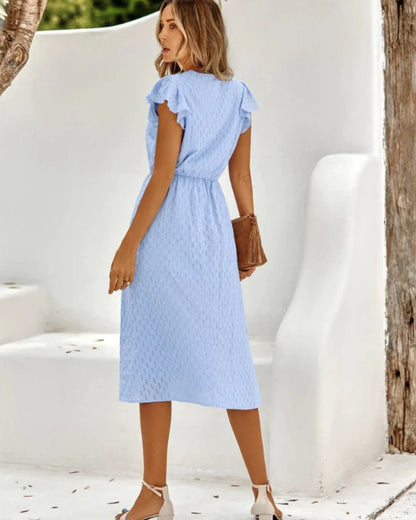 Sommerkleid für Damen mit kurzen Rüschenärmeln | Midi