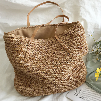Spacious Handbag with Sturdy Shoulder Strap - TerraWoven-Brown-Nora Luxe