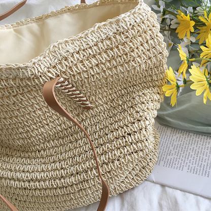 Spacious Handbag with Sturdy Shoulder Strap - TerraWoven-Brown-Nora Luxe