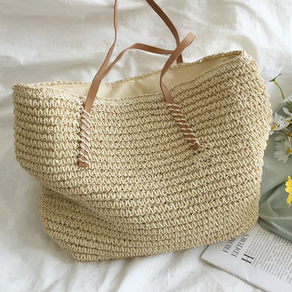 Spacious Handbag with Sturdy Shoulder Strap - TerraWoven-White-Nora Luxe