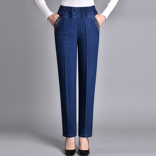 Jeans für Damen mit Seitentaschen und elastischem Bund