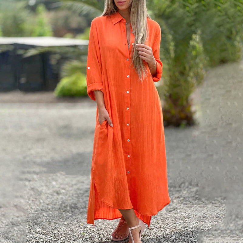 Women's Casual Button-Down Maxi Shirt Dress