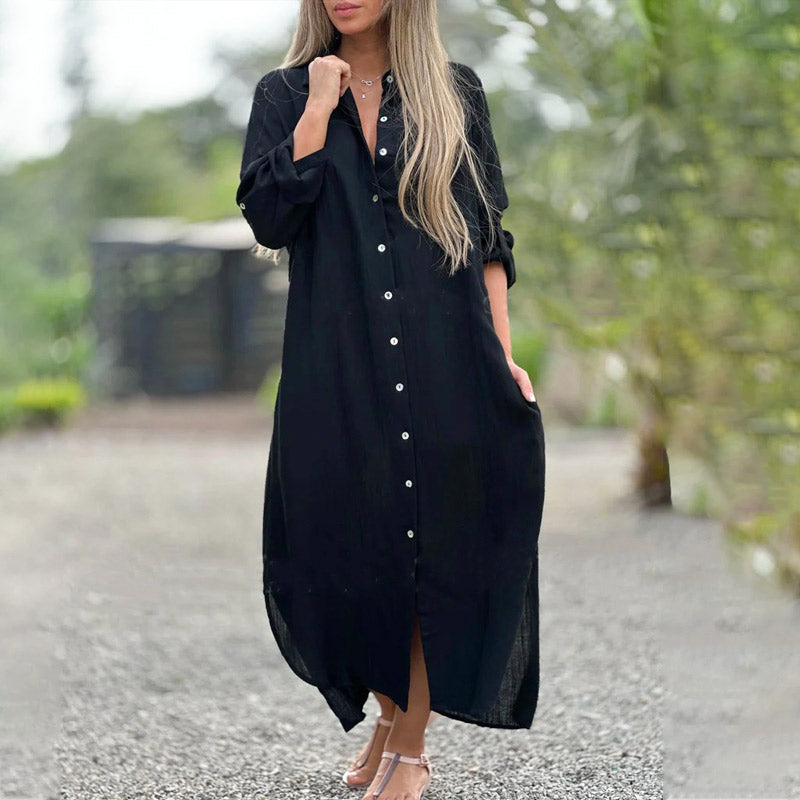 Women's Casual Button-Down Maxi Shirt Dress