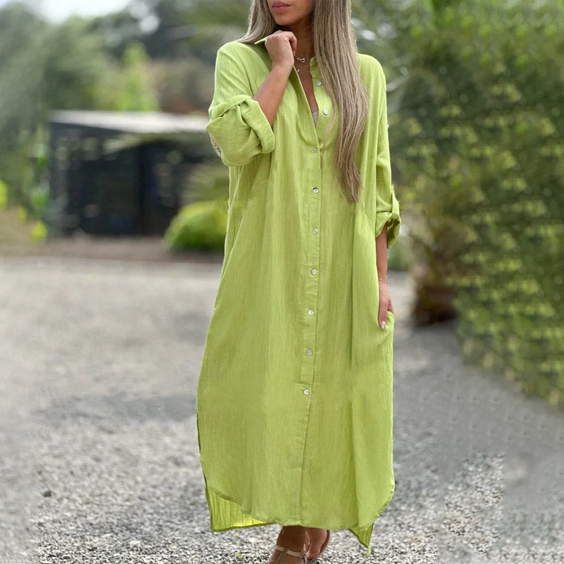 Women's Casual Button-Down Maxi Shirt Dress