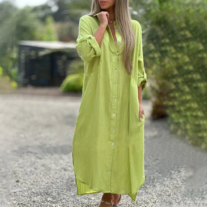 Women's Casual Button-Down Maxi Shirt Dress