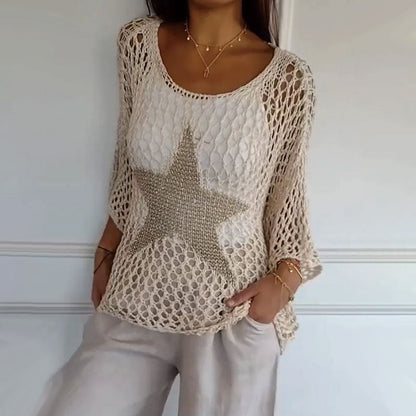 Marouso - Casual Round Neck Knitted Mesh Top
