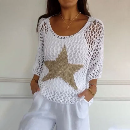 Marouso - Casual Round Neck Knitted Mesh Top