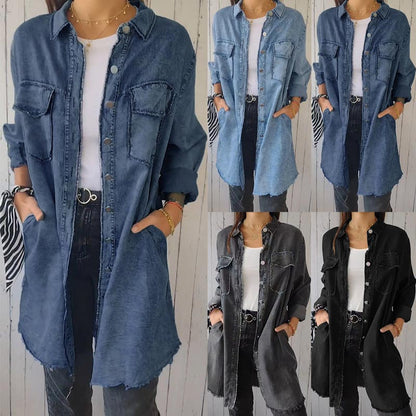 Zafrielle | Dames Faux Denim Jas – Casual Knoopsluiting Jas