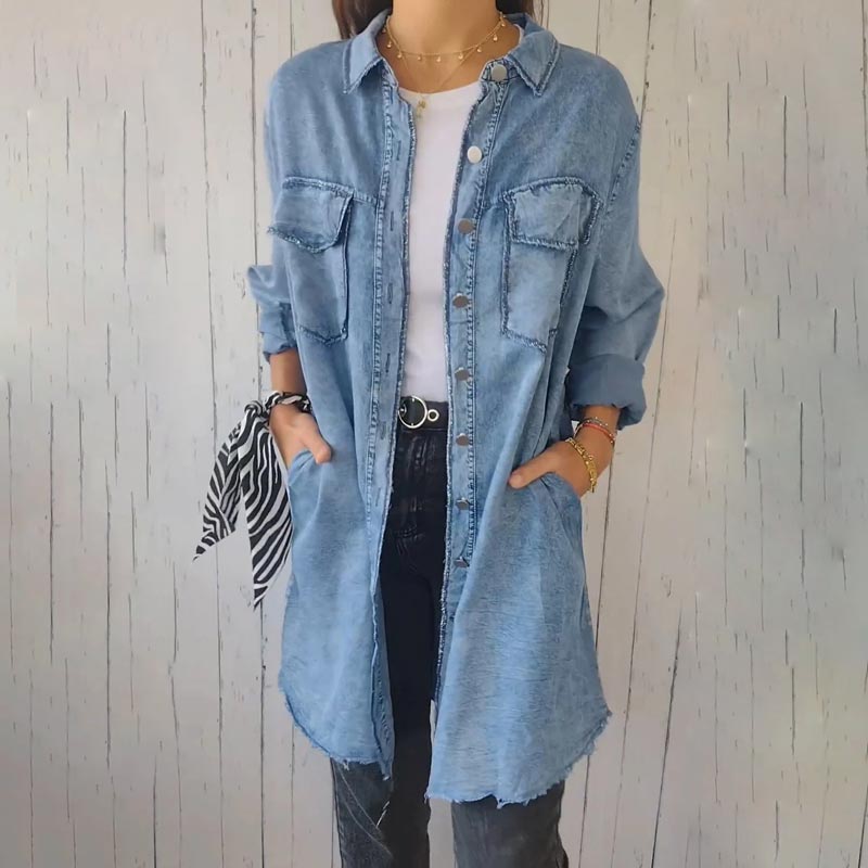 Zafrielle | Dames Faux Denim Jas – Casual Knoopsluiting Jas