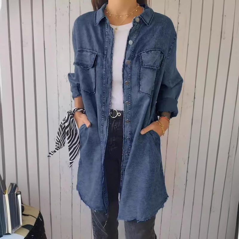 Zafrielle | Dames Faux Denim Jas – Casual Knoopsluiting Jas