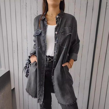 Zafrielle | Dames Faux Denim Jas – Casual Knoopsluiting Jas