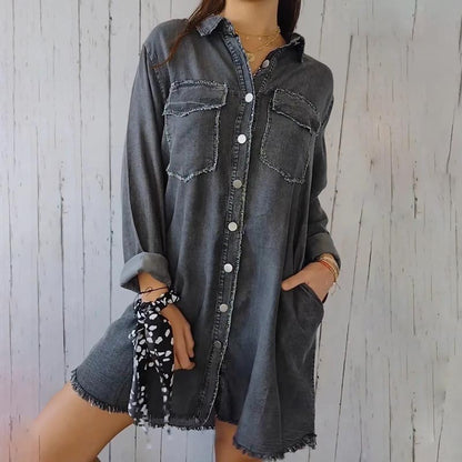 Zafrielle | Dames Faux Denim Jas – Casual Knoopsluiting Jas