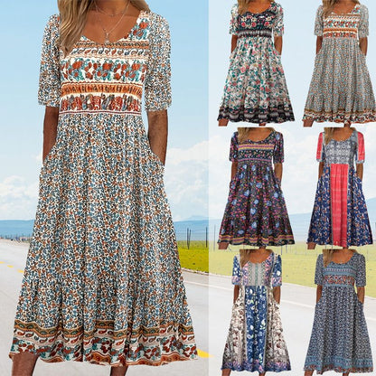 Dinara - Vestido Elegante Com Estampado Boho
