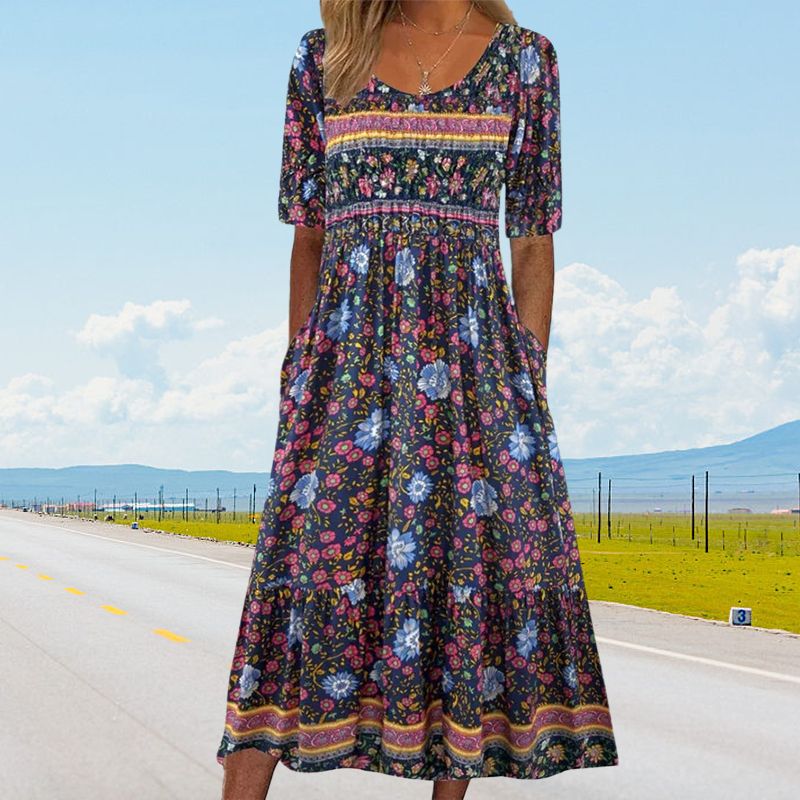 Dinara - Vestido Elegante Com Estampado Boho