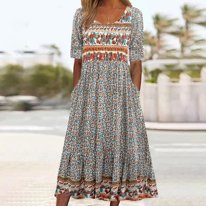 Dinara - Vestido Elegante Com Estampado Boho