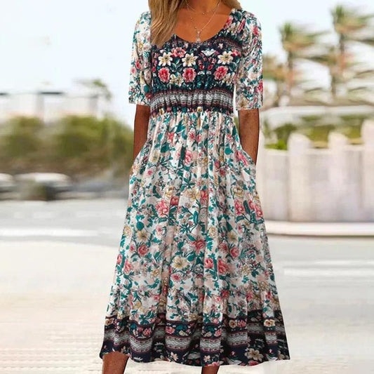 Dinara - Vestido Elegante Com Estampado Boho