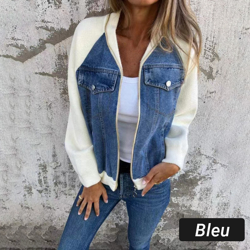 🔥Nová módní dámská kreativní džínová bunda Splicing Jacket