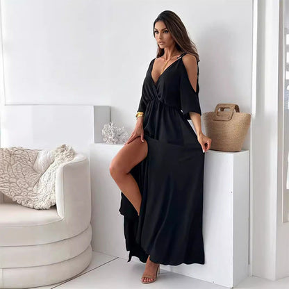 Dellaa - Elegantes Kleid It V-Ausschnitt Und Seitenschlitz