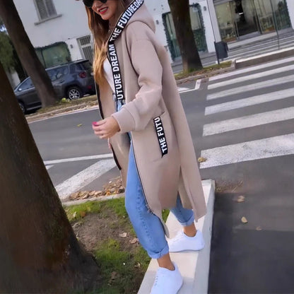 Manteau long femme à capuche style sweat – coupe ample confortable pour usage quotidien