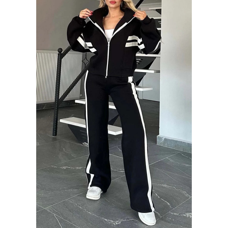 Women’s Contrast Stripe Zip Up Lounge Tracksuit Set