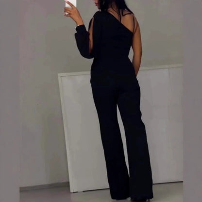 Azlina - One Shoulder Flared Jampsuit