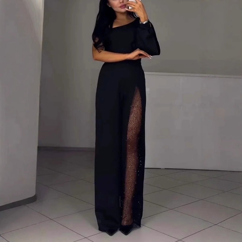 Azlina - One Shoulder Flared Jampsuit