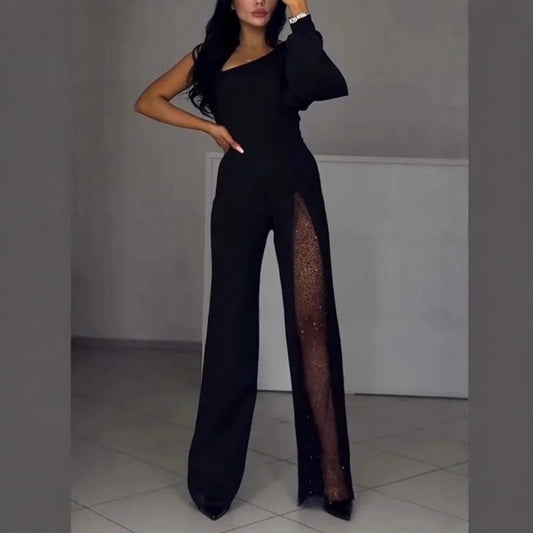 Azlina - One Shoulder Flared Jampsuit