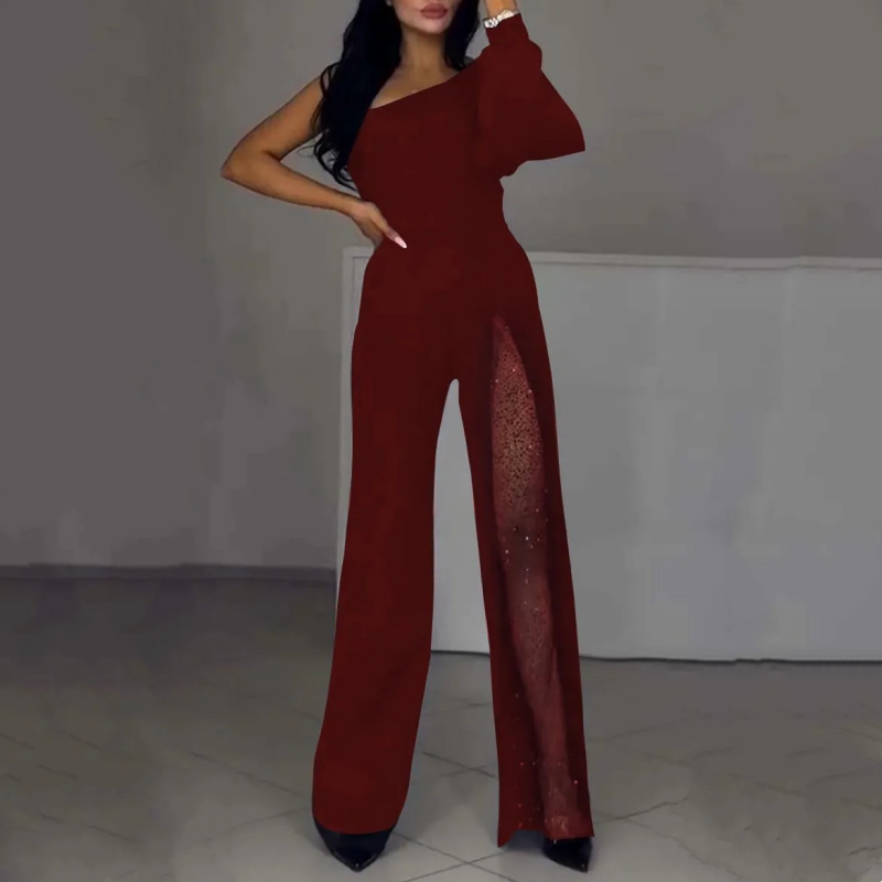 Azlina - One Shoulder Flared Jampsuit